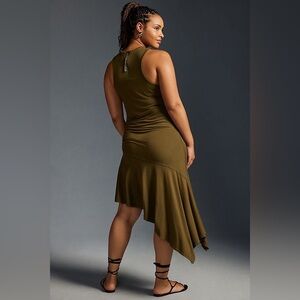 Daily Practice by Anthropologie Sleeveless Side-Ruched Dress Size M Olive Green